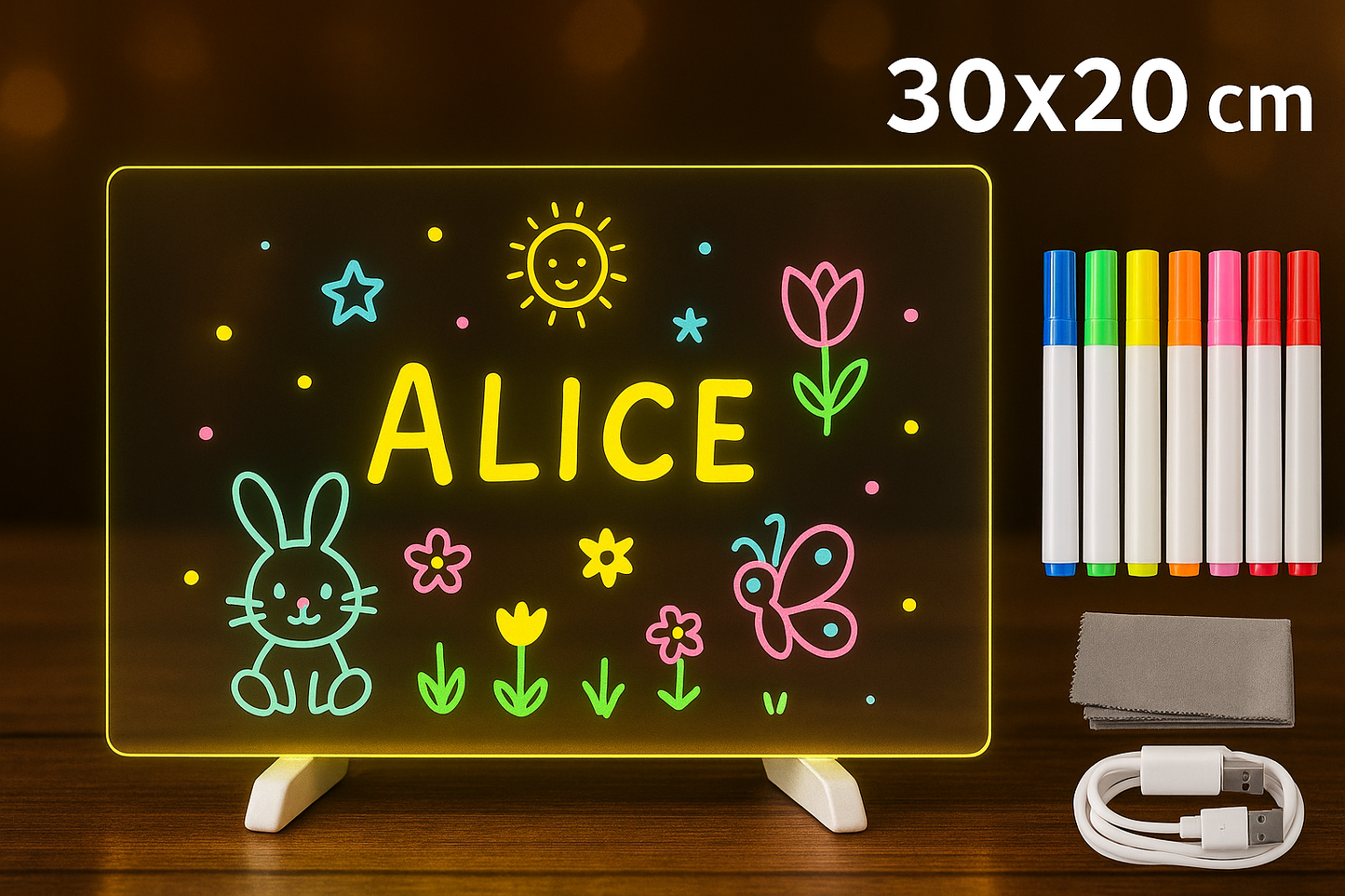 Tableau led créatif pour enfant - Avec feutres